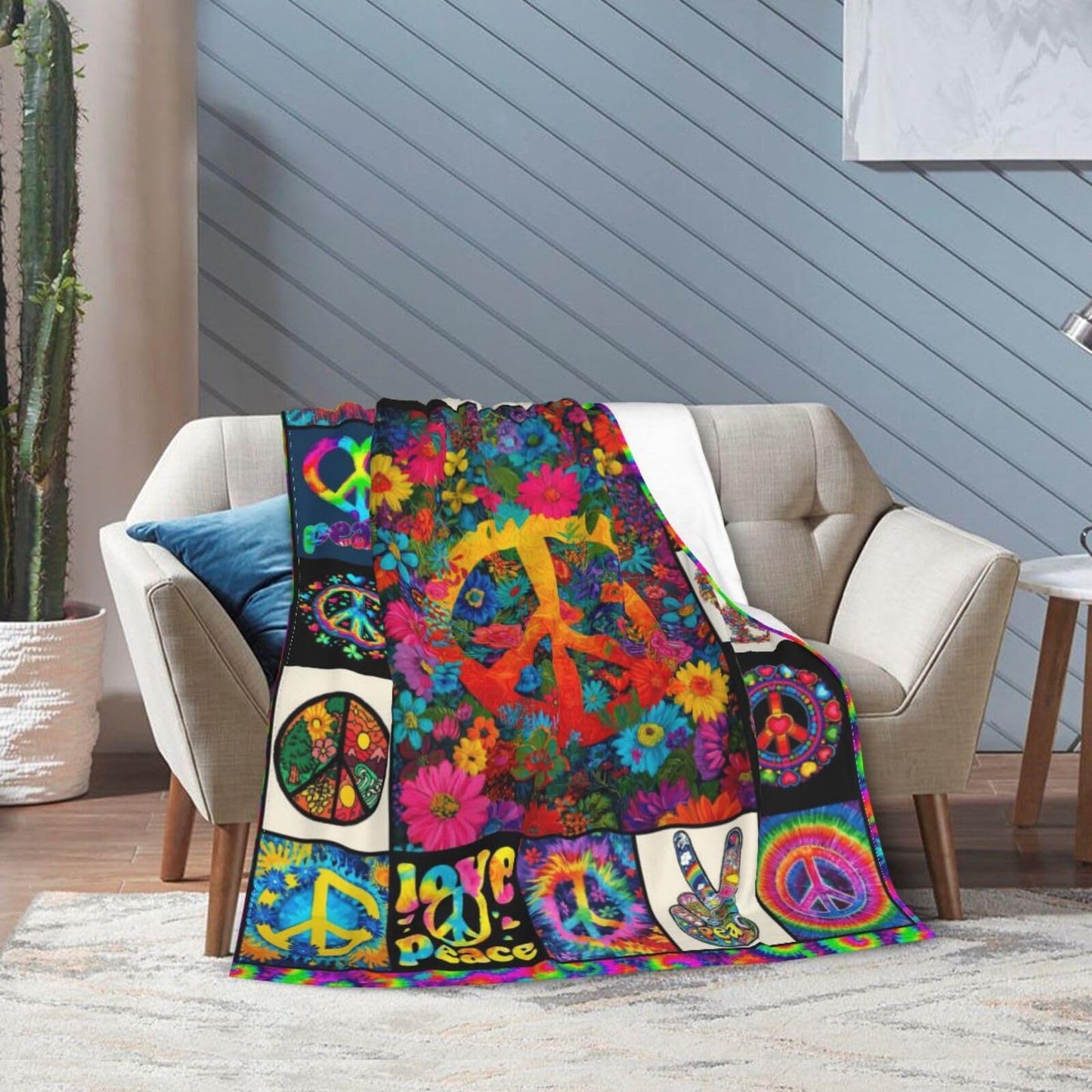 Peace Throw Blanket Soft Cozy Warm Blanket Women Men 60"X50" Throw for Couch Bedroom Home Decor
