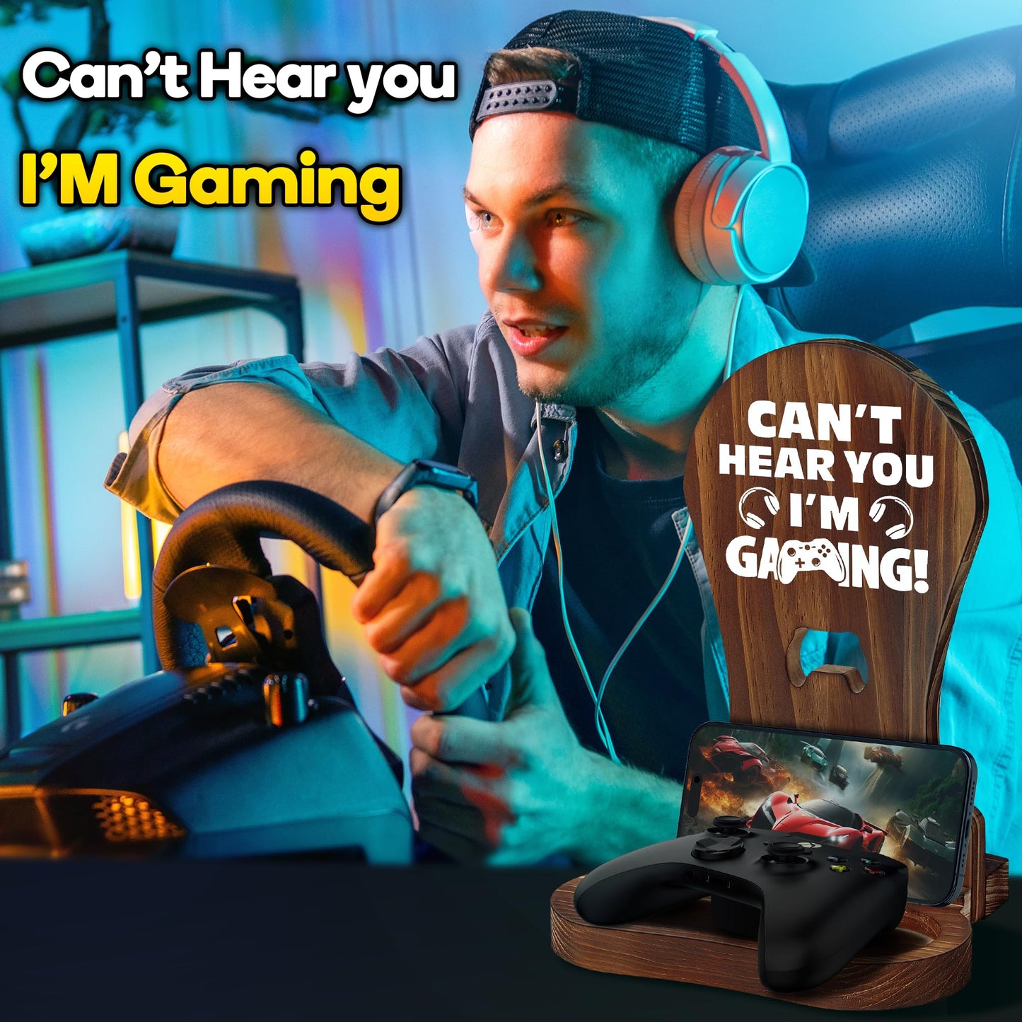 Slothoem-Gamer Gifts for Boy Girl Graduation Birthday, Gamer Room Decor for Brother, Gaming Gifts for Daddy,Boyfriend, Son, Husband, 2026 Graduation Gift, Gamer Room Accessories, Wooden Headset Stand