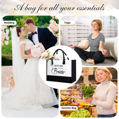 Aoriher 2 Pcs Mother of Bride and Groom Gift Set Canvas Tote Bag Bridal Shower Gifts for Mother of The Groom Bride for Wedding Bachelorette Engagement
