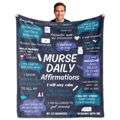 Male Nurse Gifts, Nurse Week/Day Gifts for Men, Gift for Male Nurses, Males Nurses' Nursing Gift for Men on Thanksgiving or Christmas Day, Soft Blanket with Daily Affirmations 60"x50"