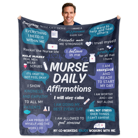 Male Nurse Gifts, Nurse Week/Day Gifts for Men, Gift for Male Nurses, Males Nurses' Nursing Gift for Men on Thanksgiving or Christmas Day, Soft Blanket with Daily Affirmations 60"x50"