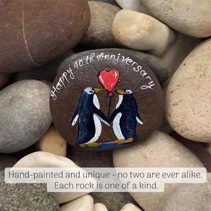 Ruby Couple Hand-Painted Pebble, Handmade 40th Anniversary Wedding Gifts for Parents Couple, Handcrafted 40th Anniversary Unique Gift Ideas - 40 Years of Marriage Decoration, Keepsake