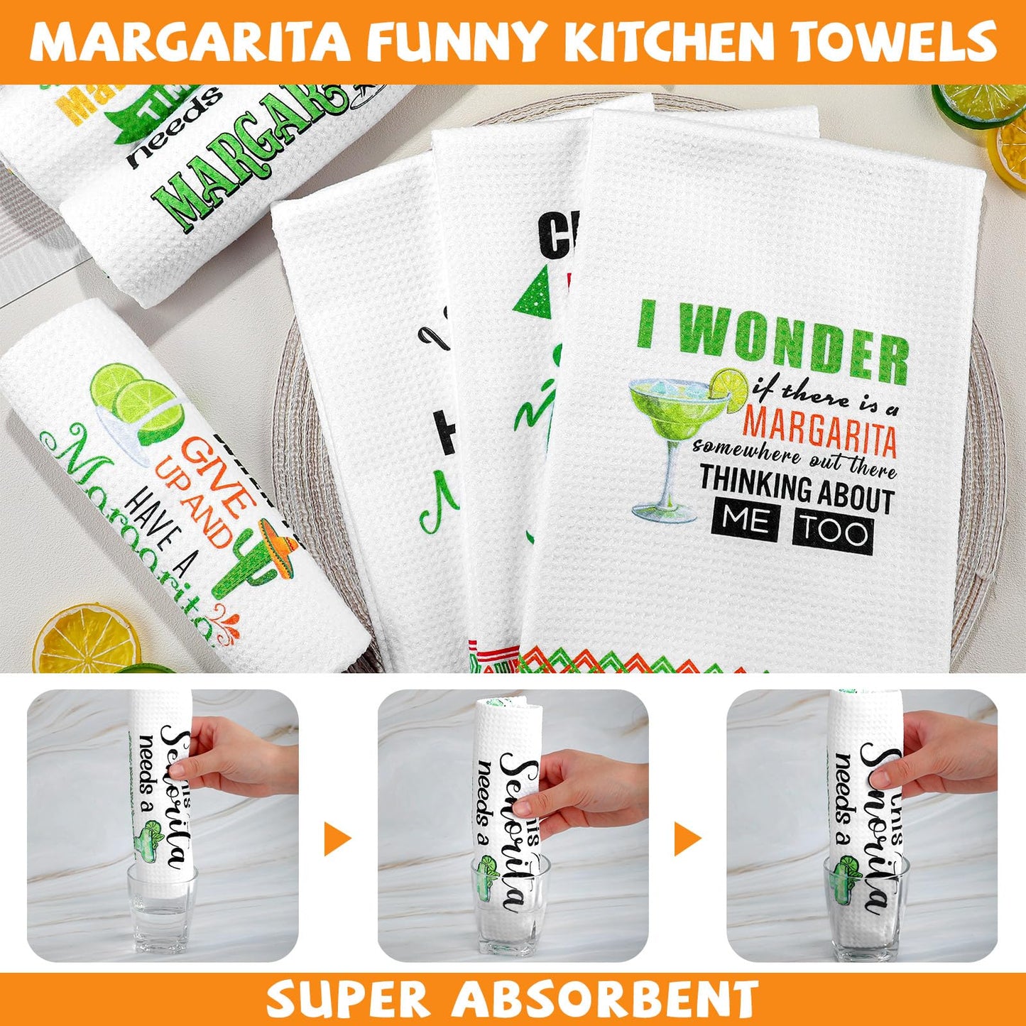 Remagr 6 Pcs Margarita Funny Kitchen Towels I Need a Huge Margarita Kitchen Towels Dish Towel for Taco Lovers Gifts Sweet Housewarming Gift