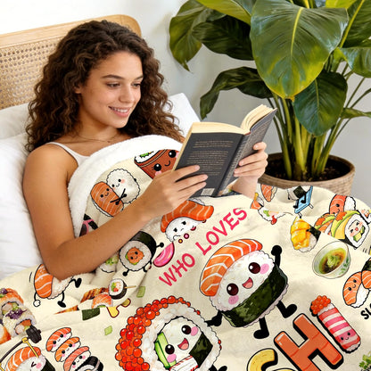 Sushi Blanket Gifts Soft Flannel Sushi Loves Throw Blanket Cute Food Themed Bedding Dceor for Women Girls Kids Adults 50"x40"