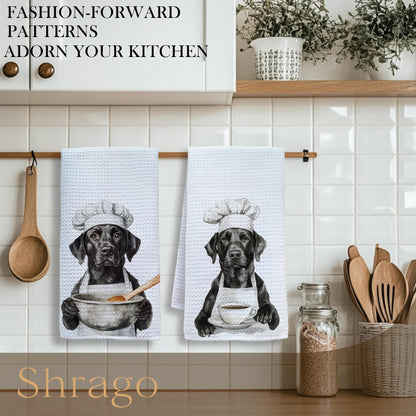 Funny Chef Black Labrador Kitchen Towels, Labrador Retriever Gifts Dish Tea Towels for Kitchen, Black Lab Gift, Gifts for Chefs Coffee Lovers Decorative Hand Towel, 16x24 Inch Set of 2
