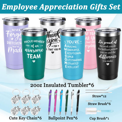 Lifecapido 6 Set Employee Appreciation Gifts, Team Gifts for Employees, Thank You Inspirational Christmas Gift for Staff Coworker Team, 20oz Insulated Tumbler with Ballpoint Pen and Keychain