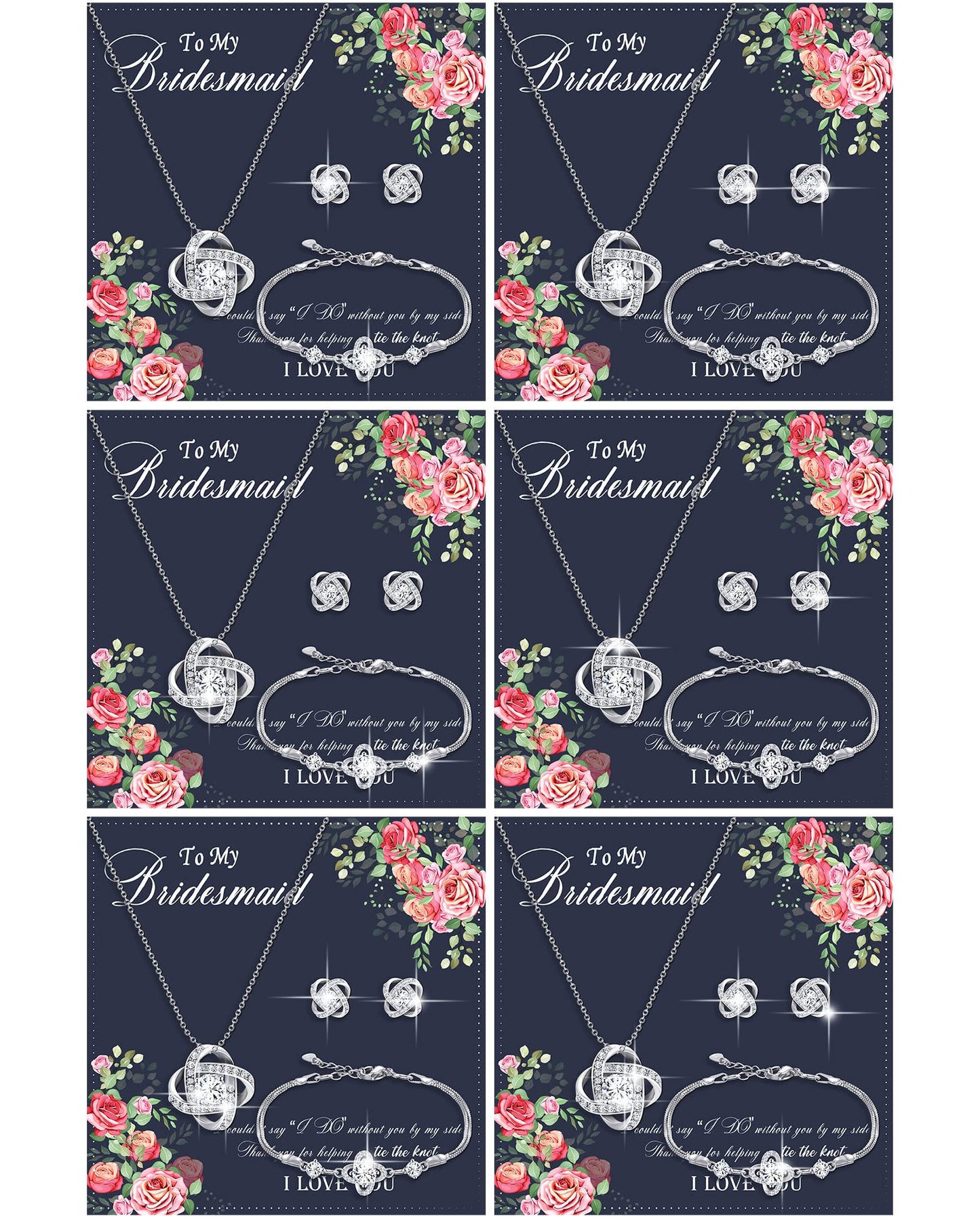 Yinkin 6 Bridesmaid Jewelry Sets Silver Wedding Jewelry Sets Will You Be My Bridesmaid Necklace Earrings Bracelet with Card Proposal Gift for Women Bridal Costume Accessories