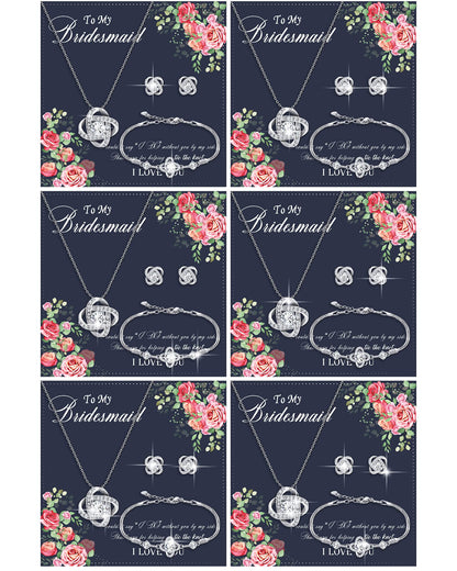 Yinkin 6 Bridesmaid Jewelry Sets Silver Wedding Jewelry Sets Will You Be My Bridesmaid Necklace Earrings Bracelet with Card Proposal Gift for Women Bridal Costume Accessories
