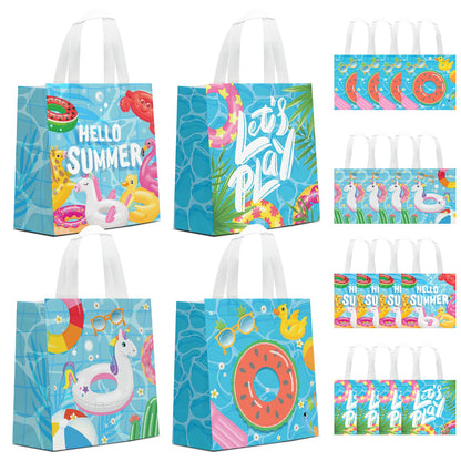 KERINGO 24 PCS Pool Party Favors Gift Bags Summer Beach Swimming Theme Non-Woven Gift Treat Bags with Handles for Summer Pool Party Supplies