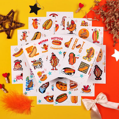 BulbaCraft 100Pcs Hot Dog Stickers for Laptop - Hot Dog Party Decorations, Gifts for Women & Men