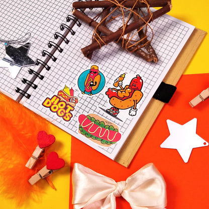 BulbaCraft 100Pcs Hot Dog Stickers for Laptop - Hot Dog Party Decorations, Gifts for Women & Men