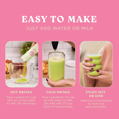 The Harmony Matcha Strawberry (10 Sticks) Premium Japanese Matcha Powder, Rich in Antioxidants & L-Theanine, Sweetened with Organic Sugar, No Preservatives