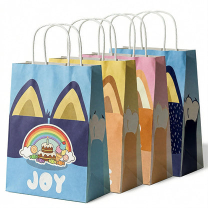 TimEmbrace Blue Puppy Goodie Bags, 16 Count Small Party Favor Bags and Gift Bags for Kids Birthday, Holiday Events and Treats, Eco-Friendly Reusable Paper, 8.27 x 5.9 x 3.2 Inches