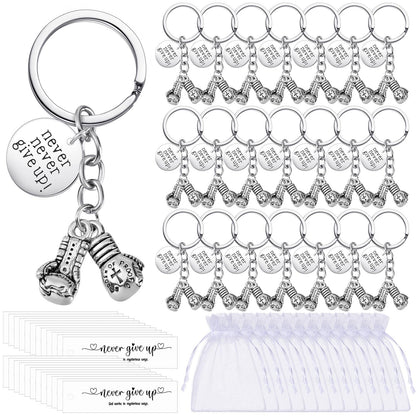 24 Pack Never Give up Keychains Inspirational Gift for Women Men Charm Keyring with Thank You Tag and Organza Bag