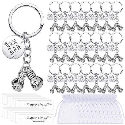 24 Pack Never Give up Keychains Inspirational Gift for Women Men Charm Keyring with Thank You Tag and Organza Bag