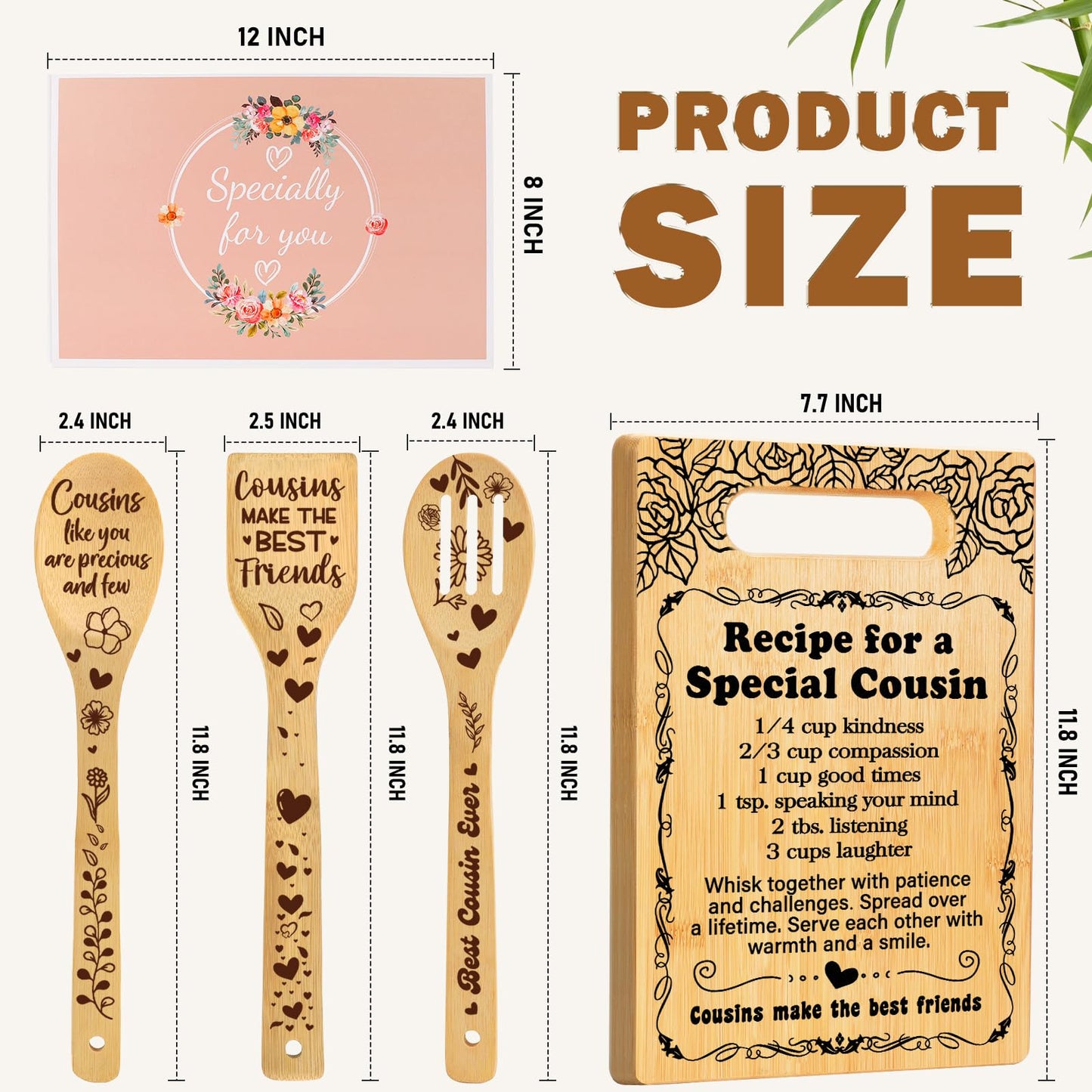 Cousin Gifts for Women, Recipe for a Special Cousin - Birthday Gift for Cousin Women Cutting Board Set, Mothers Day Birthday Gifts Wedding Gifts for Cousin from Sister Brother
