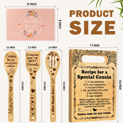 Cousin Gifts for Women, Recipe for a Special Cousin - Birthday Gift for Cousin Women Cutting Board Set, Mothers Day Birthday Gifts Wedding Gifts for Cousin from Sister Brother