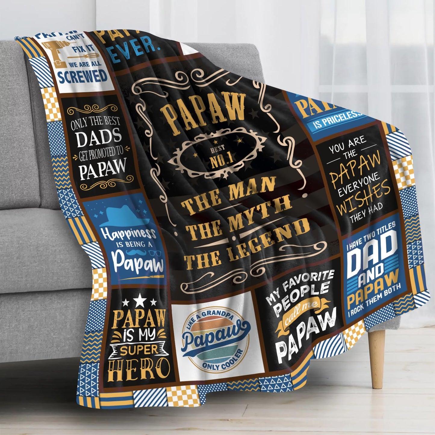 Gifts for Papaw Fathers Day Throw Blanket 60x50 Inch, Papaw Gifts from Grandkids/Grandson/Granddaughter, Papaw’s Gift for Grandpa, Best Papaw’s Birthday Gift