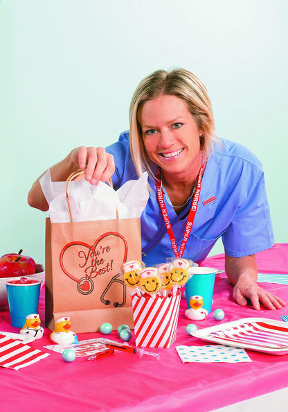 Fun Express Nurse Gift Bags Bulk 12 Pack - Medium Kraft Paper Bags for Nurses Week Gifts, Healthcare Worker Appreciation | 6.5x9 inch Brown Gift Bags with Handles for Medical Staff Thank You Favors