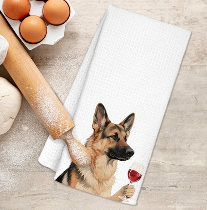 Funny German Shepherd Bar Towel, German Shepherd Dog Mom Gifts for Women Men, Dog Kitchen Hand Towels, Wine Christmas Decor, Wine Bar Gifts for Men Wines Lover Bartender, 16x24