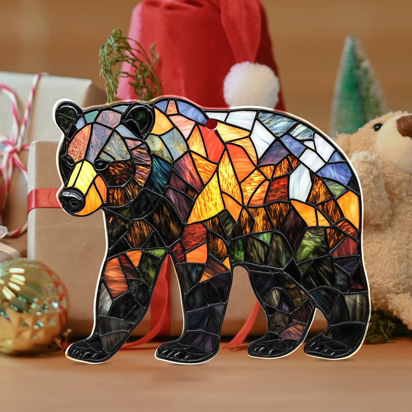 FLAGWIX Christmas Bear Gifts for Women - 2D Flat (Not 3D) Acrylic Christmas Ornaments 2025 Tree - Brown Bear Ornaments, Animal Lover Birthday Gifts for Women Men Mom Dad Friend, Animal Lovers Gift