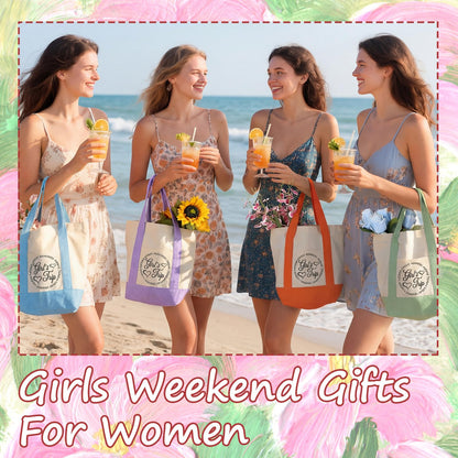 Sadnyy 6 Pcs Girls Trip Gifts for Women Girls Weekend Trip Gifts Mini Canvas Tote Bags Cosmetic Pouch Favors 13" x 11" x 6"