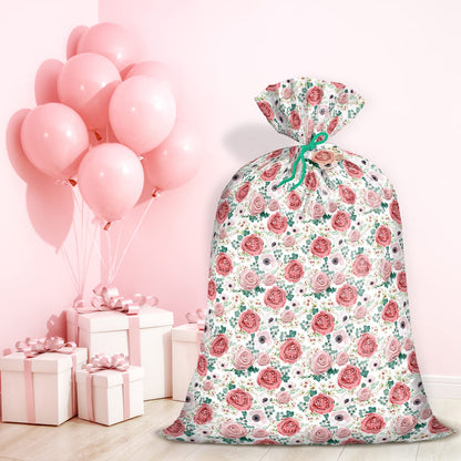 WRAPAHOLIC 56" Large Plastic Gift Bag - Pink Floral Jumbo Bike Bag Gift Wrap for Birthdays, Mother's Day, Wedding, Baby Shower, Parties, or Any Occasion - 56" H x 36" W