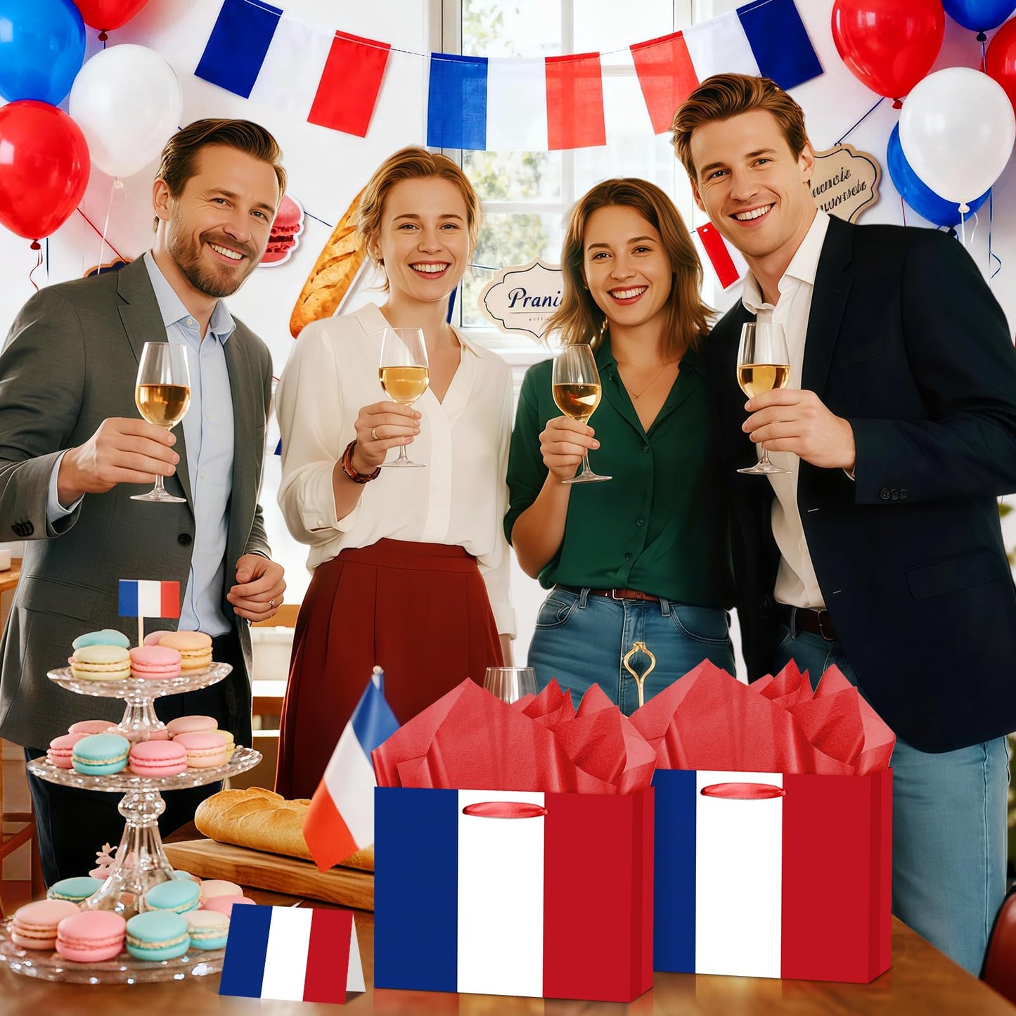 Neptniopllab France Gift Bag with Card & Wrapping Papers,French Flag Bag,French Theme Party Decorations Gift Bag for Bastille Day,National Day of France,Birthday,Souvenirs Goodie Treat Bag