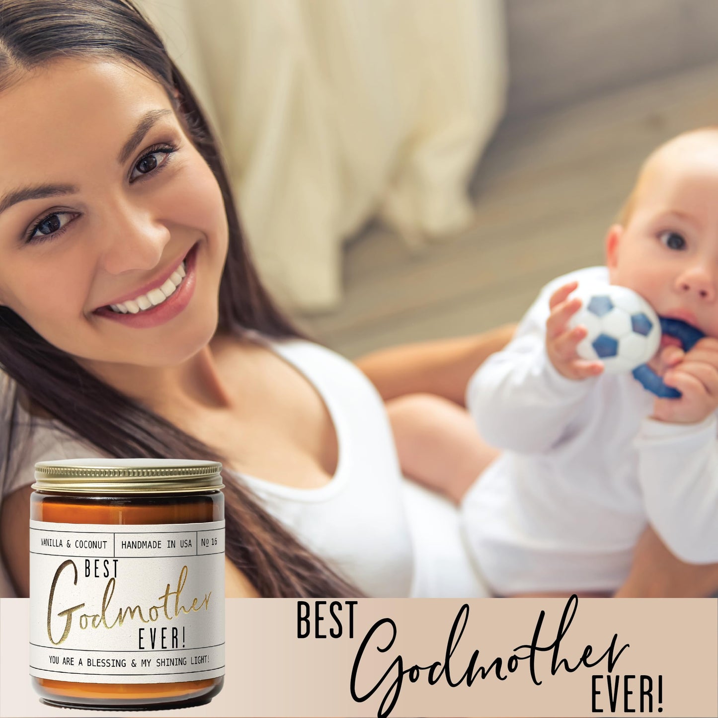 Godmother Gift - 'Best Godmother Ever!' Candle, w/Coconut & Vanilla - Godmother Gifts from Godchild I Godmother Proposal Gift I God Mother Gifts for Women I God Mom I 50Hr Burn, USA Made