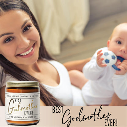 Godmother Gift - 'Best Godmother Ever!' Candle, w/Coconut & Vanilla - Godmother Gifts from Godchild I Godmother Proposal Gift I God Mother Gifts for Women I God Mom I 50Hr Burn, USA Made