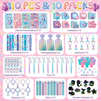 DMIGHT 110Pcs Mermaid Party Favors Including Stampers, Notebooks, Mermaid Party Decorations