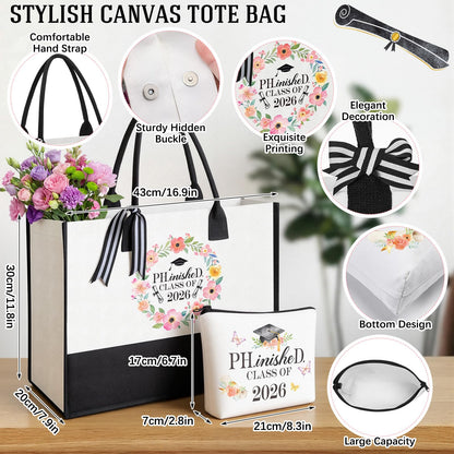 Aliceset 8 Pcs Phd Graduation Gifts for Women It's Dr Actually Gifts for Phd Doctorate Degree Class of 2026 Canvas Tote Bag Tumbler Keychain Makeup Bag Bracelet Greeting Card Scented Candle Socks