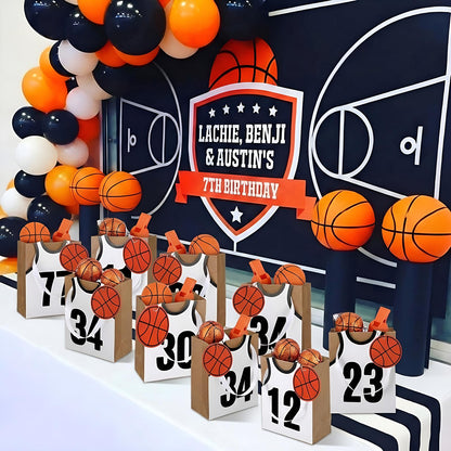 YooNotee 12 Sets Basketball Gift Bags with Handles DIY Personalized Basketball Goodie Treat Candy Snack Bags for Birthday Team Game Party Favor Supplies