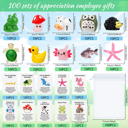 100 Set Employee Appreciation Gifts Bulk for Coworkers Staff - Teacher Appreciation Bulk Resin Gifts for Office Volunteer Staff Thank You Gift Set with Inspirational Note Cards