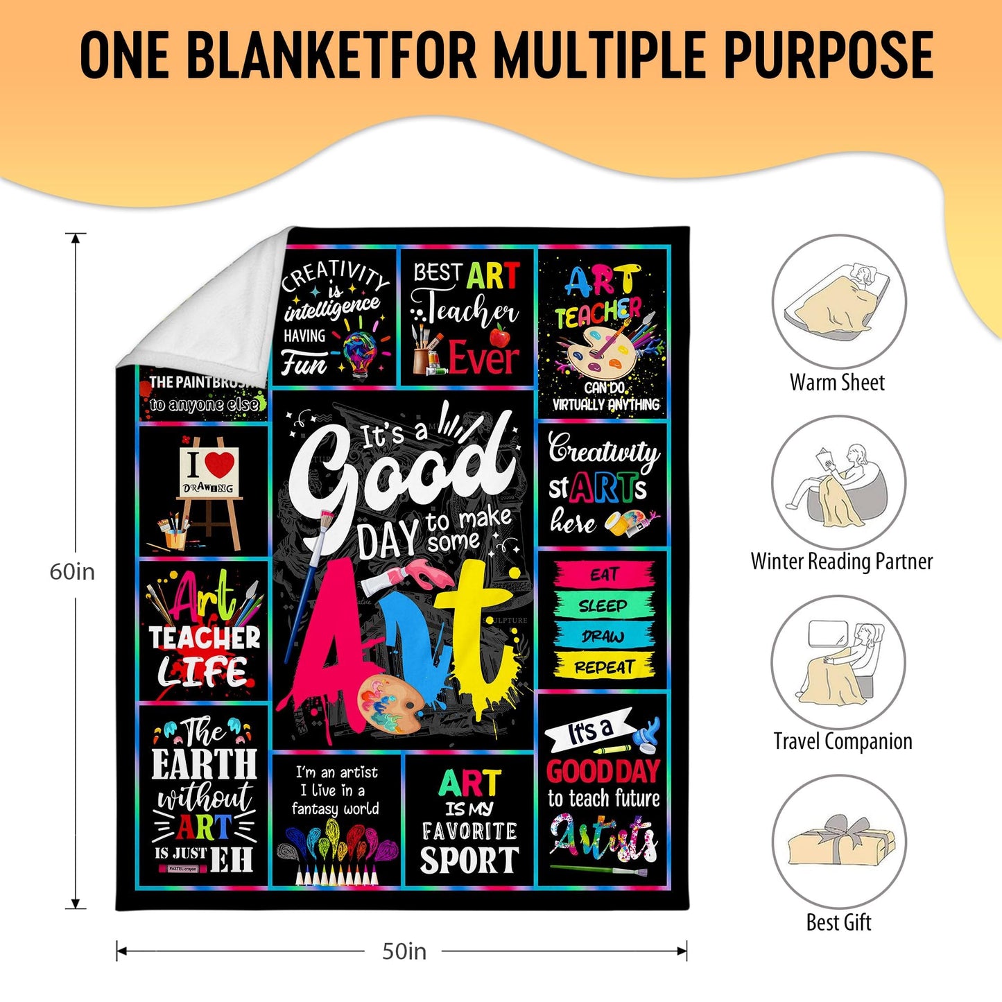 Best Gifts for Artists, Art Teacher Gifts, Art Teacher Appreciation Gifts, Art Gifts for Women, Men, Birthday Gift for Art Lovers, Artist Gifts for Christmas-Soft Fannel Throw Blanket 50"x60"
