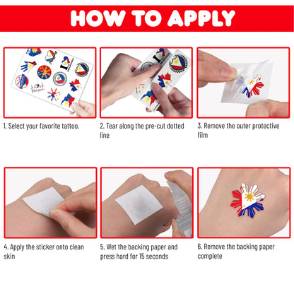 96 PCS Philippines Flag Temporary Tattoos for Kids - Pre-Cut Filipino Sun & Stars Fake Tattoo Stickers for Birthday Party Favors, Carnival Rewards & Pride Decorations, Gifts For Boys Girls