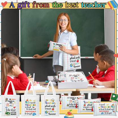 Paterr 12 Pcs Teacher Appreciation Gift Basket Filler Canvas Teacher Tote Bag Makeup Bag for Graduation School Classroom Gift