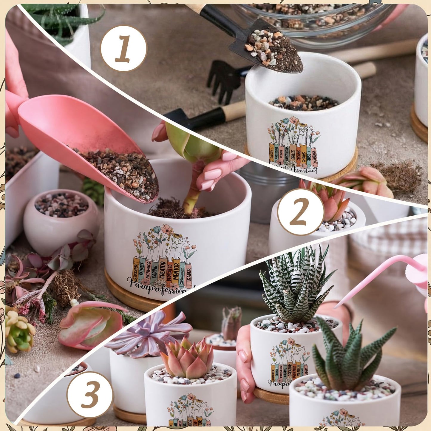 Havawish 6 Pcs Paraprofessional Appreciation Gifts, para Teacher Appreciation Gifts, Ceramic Succulent Planter Pots Mini Porcelain Plant Containers for Nurse Birthday Graduation, Plants Excluded