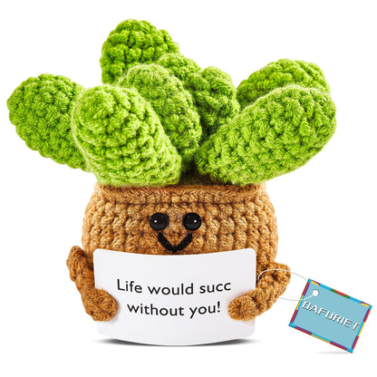 DAFURIET Mini Funny Crochet Succulent, 3 inch Knitted Wool Doll with Card for Cheer Up Gifts and Party Decorations, Cute Wool Crochet Doll for Mother’s Day Easter Birthday Gifts (Succulent Plant)