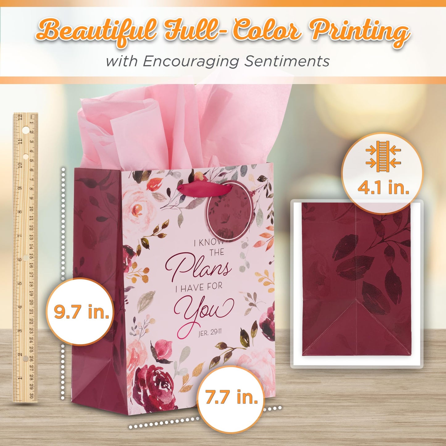 Christian Art Gifts Gift Bag/Tissue Paper Set I Know the Plans Jeremiah 29:11 Bible Verse, Medium
