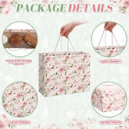 Silkfly 2 Pack Large Floral Gift Bags with Tissue Paper Ribbon Card & Envelope 13'' Flower Gift Bags for Woman Wedding Bridal Shower Baby Shower Birthday Spring Tea Party Flower Girl