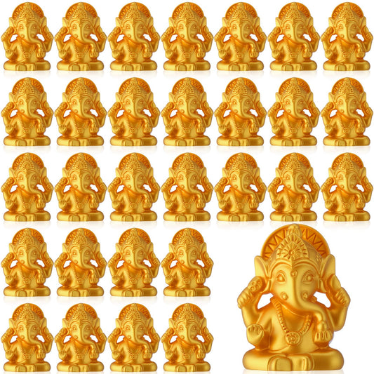 AceOrbit Indian Return Gifts for Pooja Gold Resin Small Elephants Statues Bulk Ganesha Diwali Decor Symbol of Lucky Wealth Prosperity for Diwali Pooja Wedding Housewarming Favor(48 Pcs)