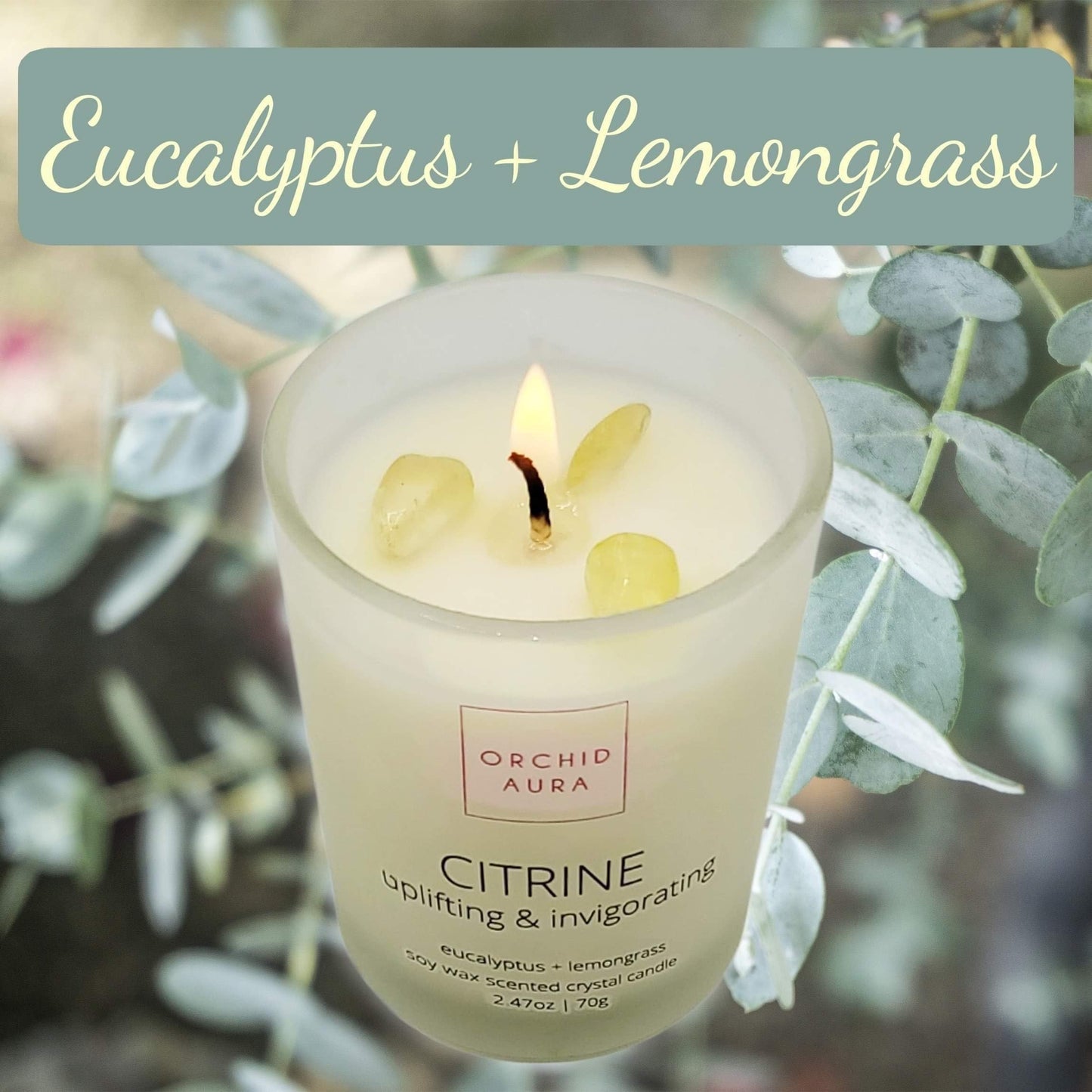 Soy Candles with Healing Crystals. Citrine, Rose Quartz, Amethyst Crystal. Eucalyptus + Lemongrass, Jasmine + Sandalwood, Clary Sage + Lavender. 3PC Scented Crystal Candle Set, 2.47oz Each