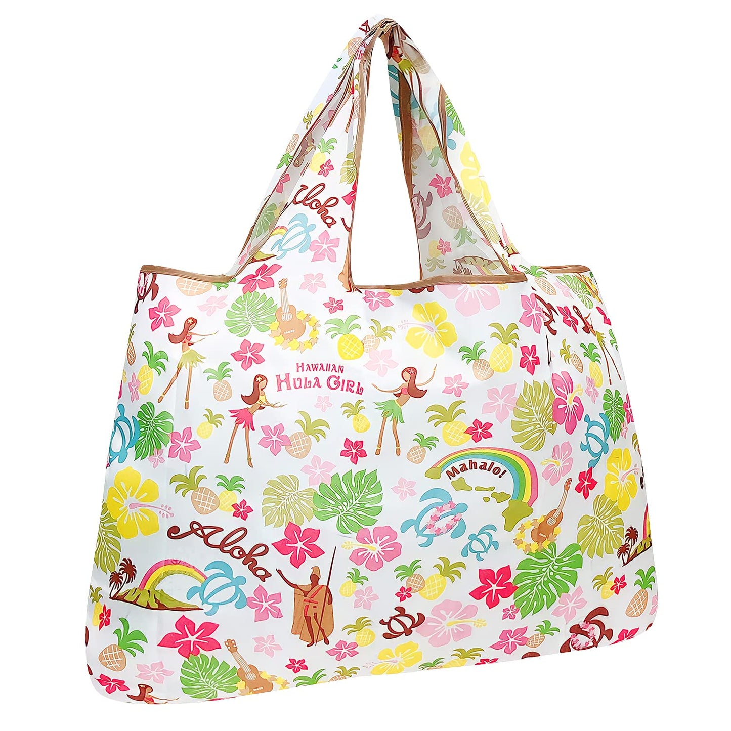 allydrew Large Foldable Tote Nylon Reusable Grocery Bags, Hawaiian Fun