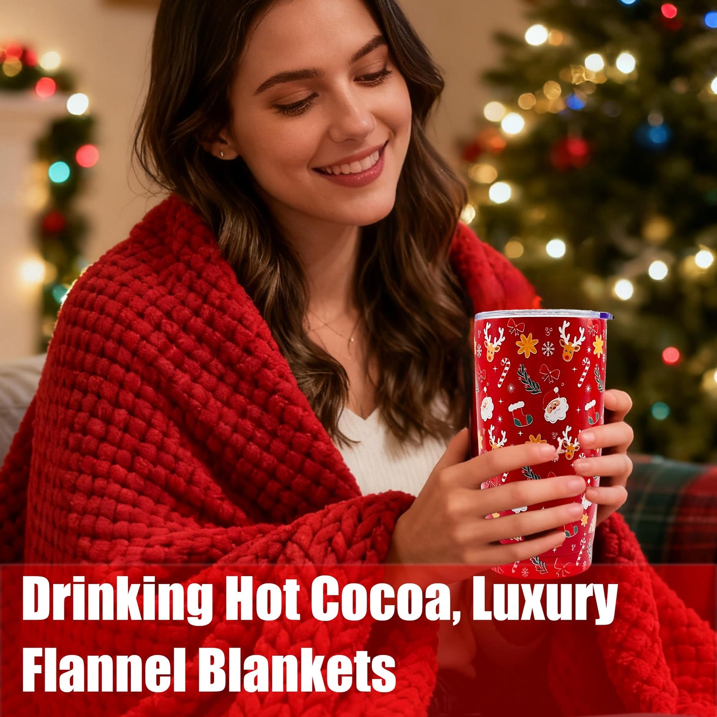 Christmas Gifts for Women, Xmas Gift Set for Women, Her, Mom, Wife, Girlfriend, Sister, Coworkers Boss, Teacher, Nurse, Neighbor, Merry Xmas Gifts Basket Set Unique Tumbler&Blanket Gift Ideas Basket