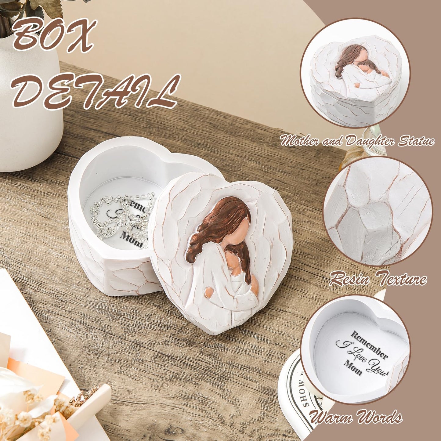 Mom and Daughter Figurine Small Keepsake Box - Mothers Day Birthday Gift for Best Moms from Daughter, Mother of The Bride Gifts - Mother in Law Gifts, 3D Resin Hand-Painted Jewelry & Trinket Box