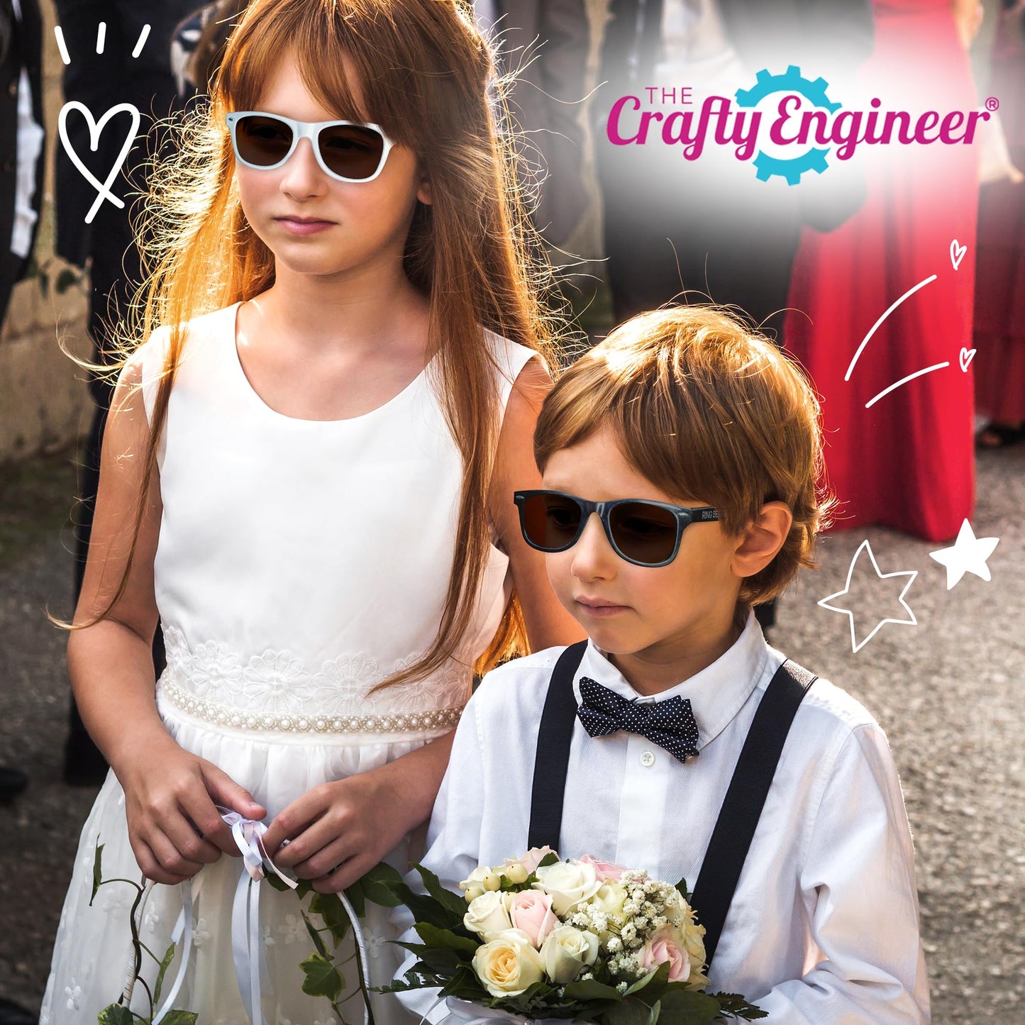 The Crafty Engineer Ring Bearer & Flower Girl Proposal Gifts - Chic Sunglasses for Little Boys & Girls, Perfect Ring Bearer (Black (Ring Security))