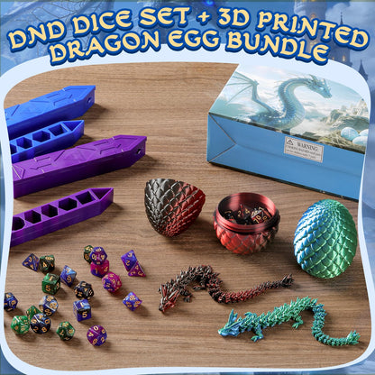 DND Dice Set and 3D Printed Dragon Eggs with Dragon Inside, Easter Basket Stuffers, Cool D&D Dice Gift, Suitable for Dungeons and Dragons RPG, MTG, Role Playing Table Game