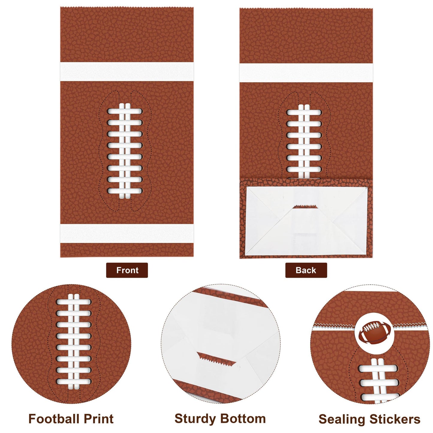MIMIND 24 Pack Football Party Gift Bags 9.4 x 5.1 x 3.1 Inch Football Goodie Bags with Stickers Paper Treat Bag for Sports Bowl Theme Party Favors