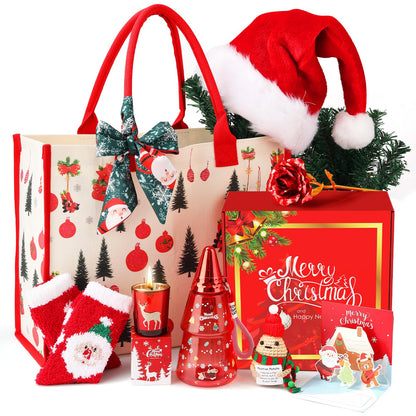 Gift baskets for Women, Gift Sets for Mom, Her, Wife, Girlfriend, Care Package for Women, Birthday Unique Gifts, Holiday Gifts Basket with Canvas Tote Bag Sock Tumbler Flower